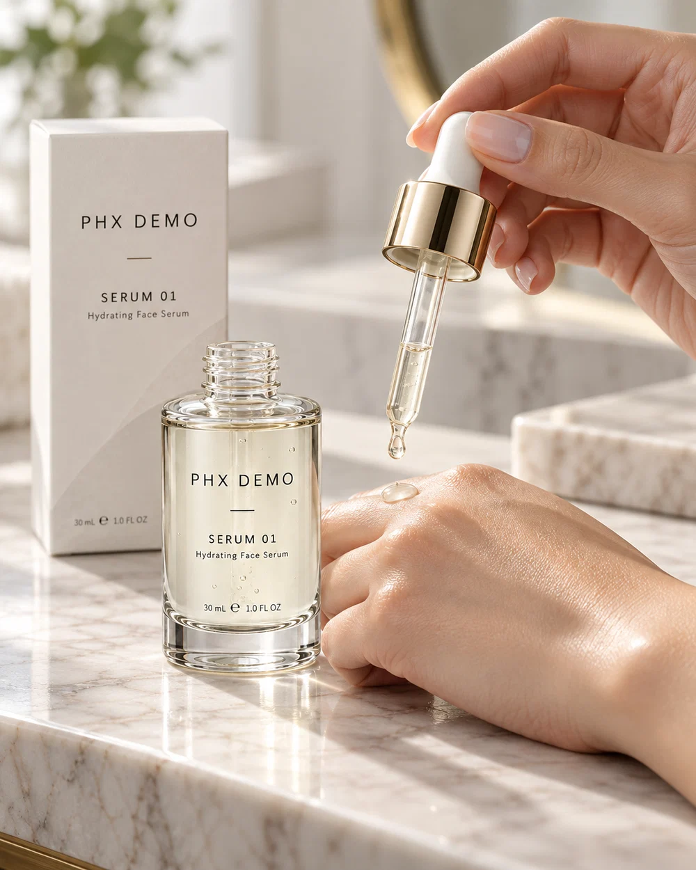 Serum with hand in lifestyle scene